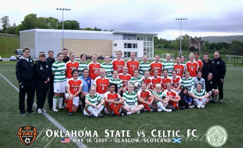Oklahoma State and Celtic FC women’s teams lined up together in Glasgow in May 2009